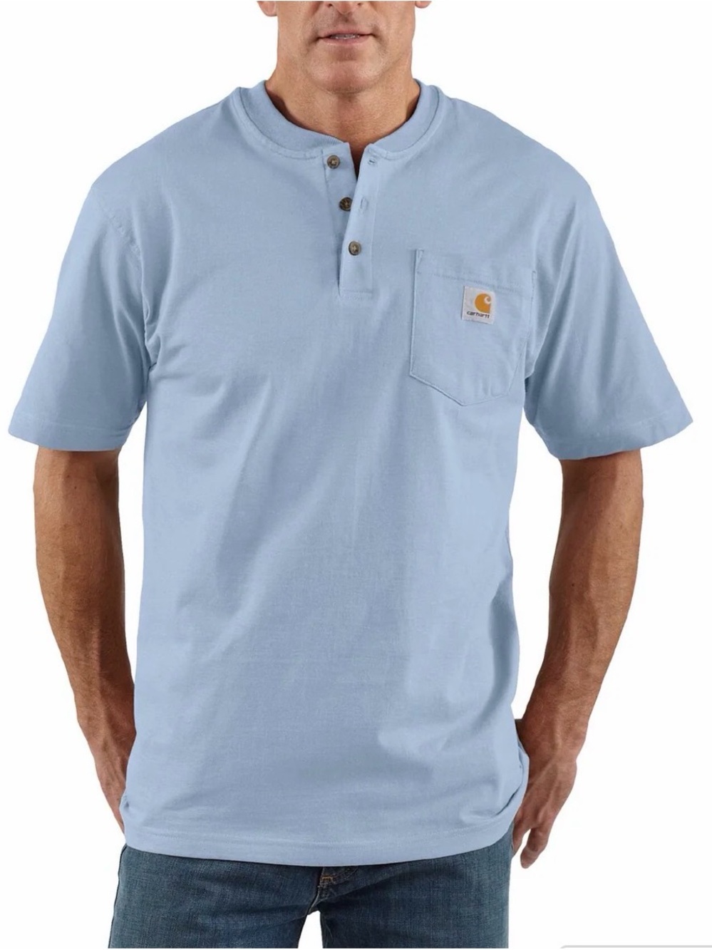 Carhartt Light Blue Short-Sleeve Henley Pocket Tee